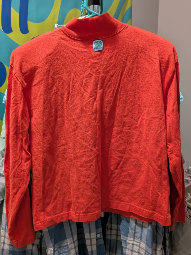 Upcycled Halloween Spooky Blob Orange Mock Neck Long Sleeve Shirt Sz PL