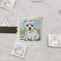 Square stamp sticker - White terrier pup