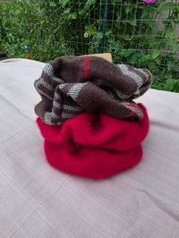 Image 1 of Cashmere Premium Scrunchy Set in Red & Brown Plaid