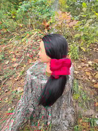 Image 2 of Cashmere Premium Scrunchy Set in Red & Brown Plaid