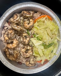 Jerk Shrimp with Rice and peas