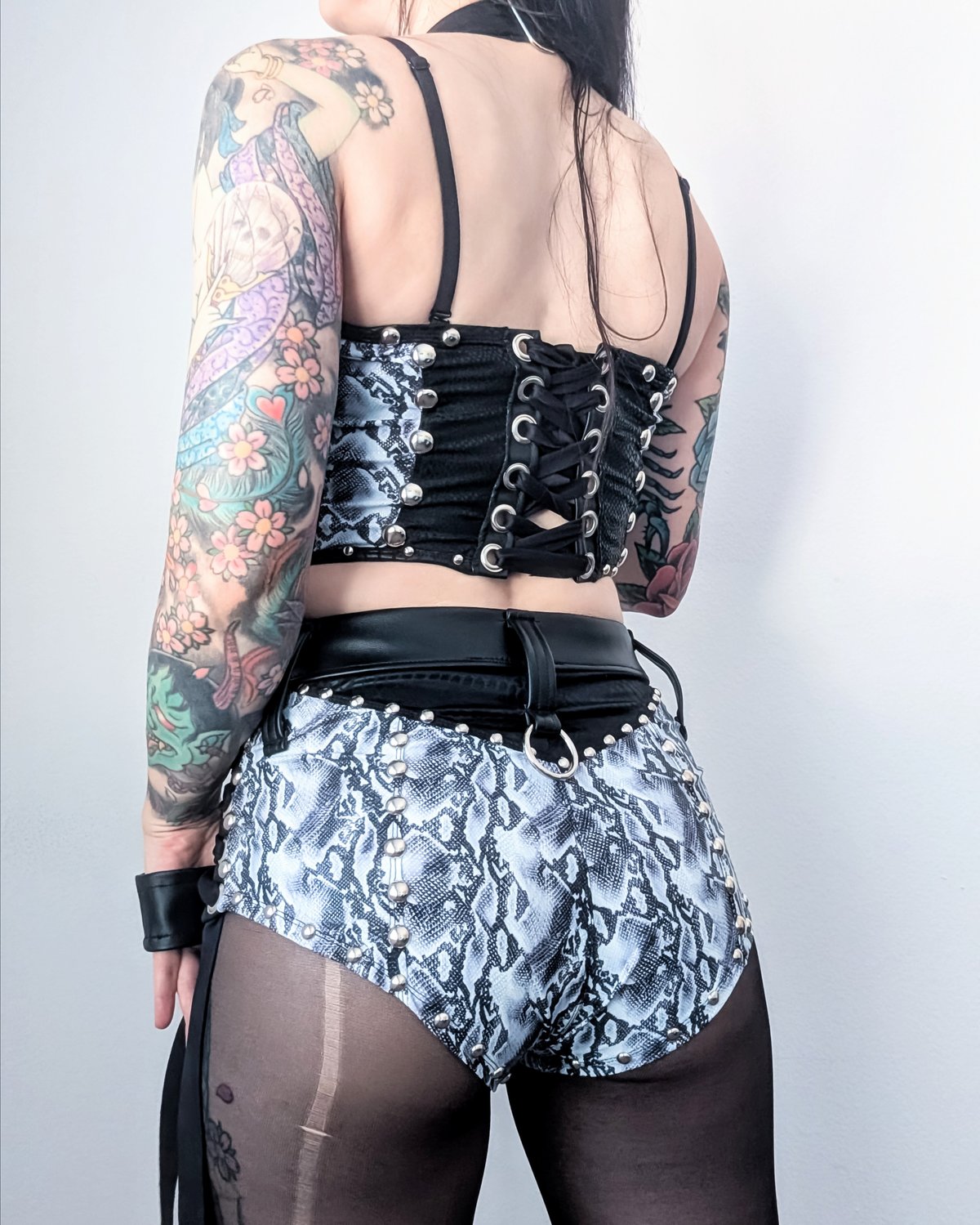 White Snake Laceup Hip Shorts
