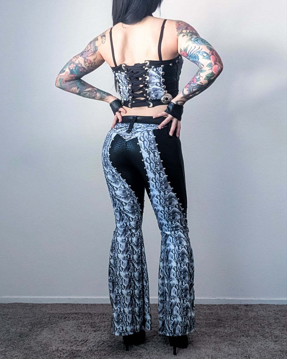 🔥20% OFF🔥White Snake Conchos & Chaps Bell-Bottoms