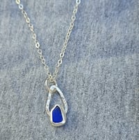 Image 2 of Teardrop Cornish Seaglass Necklace - Cobalt Blue 