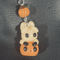 Image 3 of Halloween Bunny Keychain - Cute Polymer Clay Pumpkin Keychain for Spooky Season