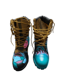 Image 3 of Hand-Painted Timberland wheat 6- inch Boots: Custom Abstract art 