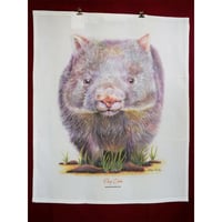 Image 1 of "Gentle Giant" - Australian Wombat Tea Towel (White or Natural Cotton)