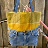 Image 1 of Zesty Denim Handmade Tote Bag Upcycled Vintage Fabrics & Denim