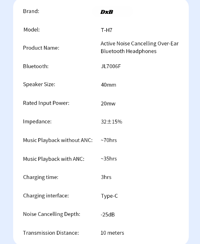 Image 7 of 🎧 DxB T-H7 | Noise Cancelling Over-Ear Bluetooth Headphones 