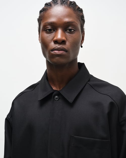 Image of Black Wool Twill Minimal Shirt