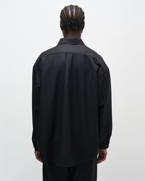 Image of Black Wool Twill Minimal Shirt