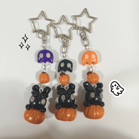 Image 1 of Halloween Bunny and Ghost Keychain - Cute Polymer Clay Pumpkin Charm for Spooky Season