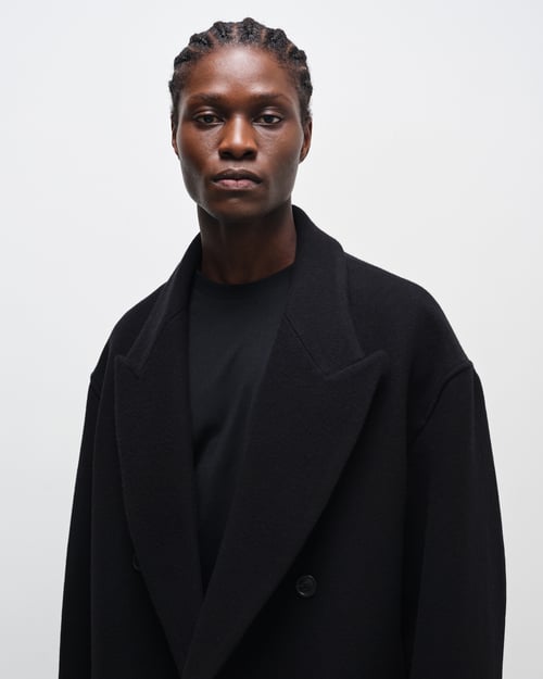 Image of Black Wool Cashmere Double-Breasted Coat