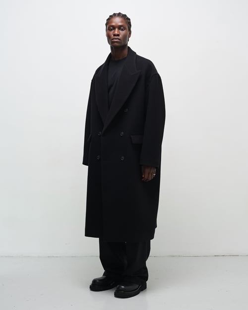 Image of Black Wool Cashmere Double-Breasted Coat
