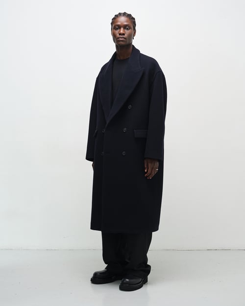 Image of Navy Wool Cashmere Double-Breasted Coat