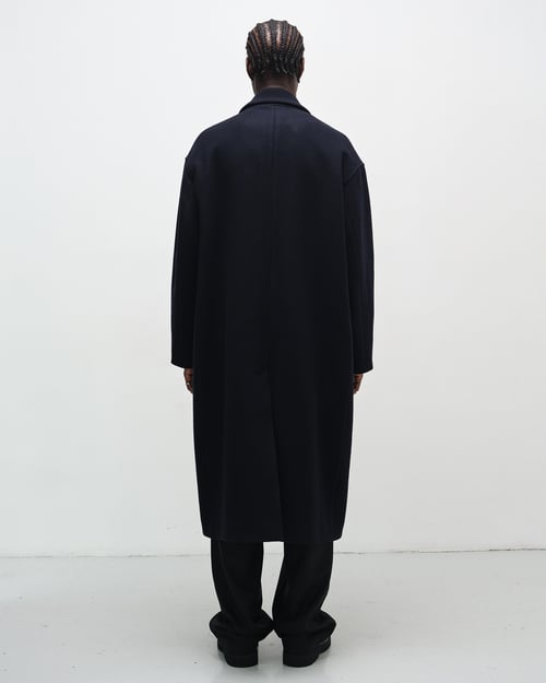 Image of Navy Wool Cashmere Double-Breasted Coat