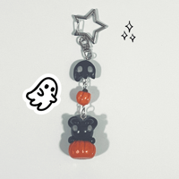 Image 1 of Halloween Bear and Ghost Keychain - Adorable Polymer Clay Pumpkin Charm for Spooky Season