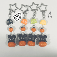 Image 2 of Halloween Bear and Ghost Keychain - Adorable Polymer Clay Pumpkin Charm for Spooky Season