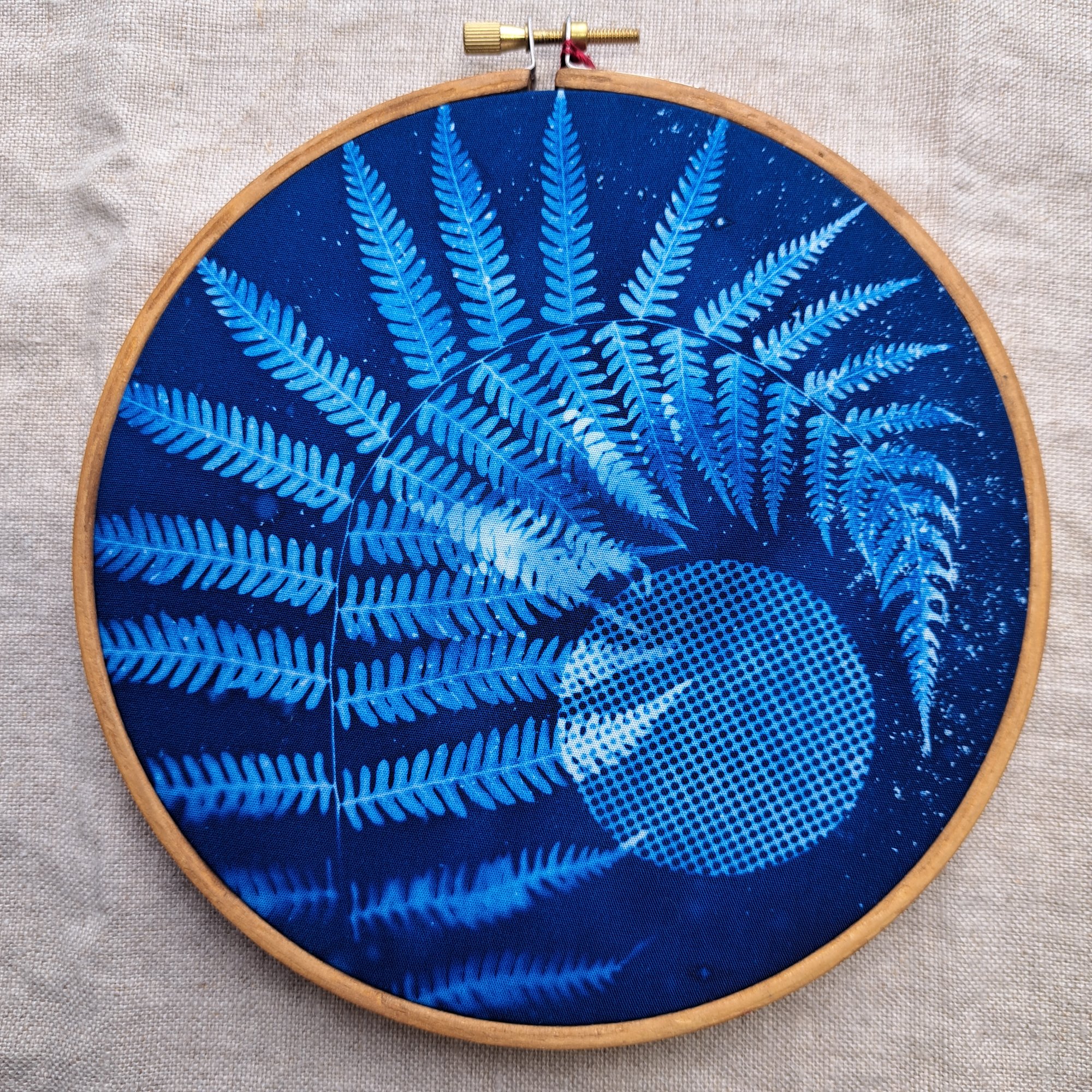 Fern and Moon Cyanotype 6" Hoop | Megan Walsh Fern and Moon Cyanotype 6" Hoop | Megan Walsh