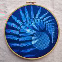 Image 1 of Fern and Moon Cyanotype 6" Hoop