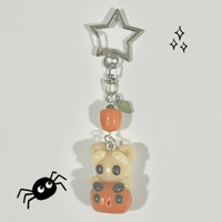 Image 1 of Halloween Pumpkin Bear Keychain - Cute Polymer Clay Keychain for Spooky Season
