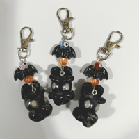 Image 1 of Ghost Bunny Keychain - Halloween Polymer Clay Keychain with Pumpkin & Bat Bead Charm