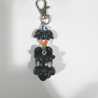 Image 2 of Ghost Bunny Keychain - Halloween Polymer Clay Keychain with Pumpkin & Bat Bead Charm