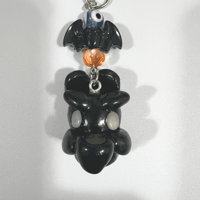 Image 3 of Ghost Bunny Keychain - Halloween Polymer Clay Keychain with Pumpkin & Bat Bead Charm