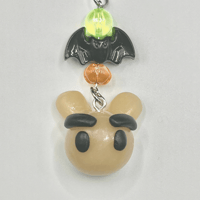 Image 2 of Halloween Bunny Keychain with Bushy Brows - Whimsical Polymer Clay & Bat Bead Keychain