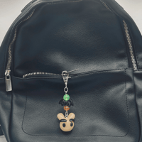 Image 3 of Halloween Bunny Keychain with Bushy Brows - Whimsical Polymer Clay & Bat Bead Keychain