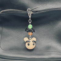 Image 4 of Halloween Bunny Keychain with Bushy Brows - Whimsical Polymer Clay & Bat Bead Keychain