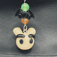 Image 5 of Halloween Bunny Keychain with Bushy Brows - Whimsical Polymer Clay & Bat Bead Keychain