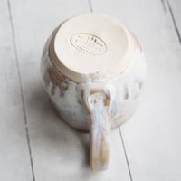 Image 9 of 12 Ounce Rustic White and Ocher Stoneware Mug with Dripping Glazes, Coffee Cup, Made in USA