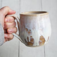 Image 3 of 12 Ounce Rustic White and Ocher Stoneware Mug with Dripping Glazes, Coffee Cup, Made in USA
