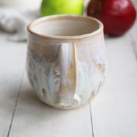Image 4 of 12 Ounce Rustic White and Ocher Stoneware Mug with Dripping Glazes, Coffee Cup, Made in USA