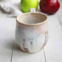 Image 6 of 12 Ounce Rustic White and Ocher Stoneware Mug with Dripping Glazes, Coffee Cup, Made in USA