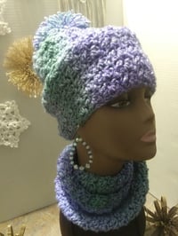 Image 2 of Cozy Hat Scarf Set Handmade Crochet Women Winter Beanie Cowl