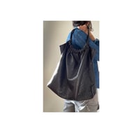 Image 1 of black leather hobo with shirred detail