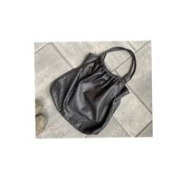 Image 5 of black leather hobo with shirred detail