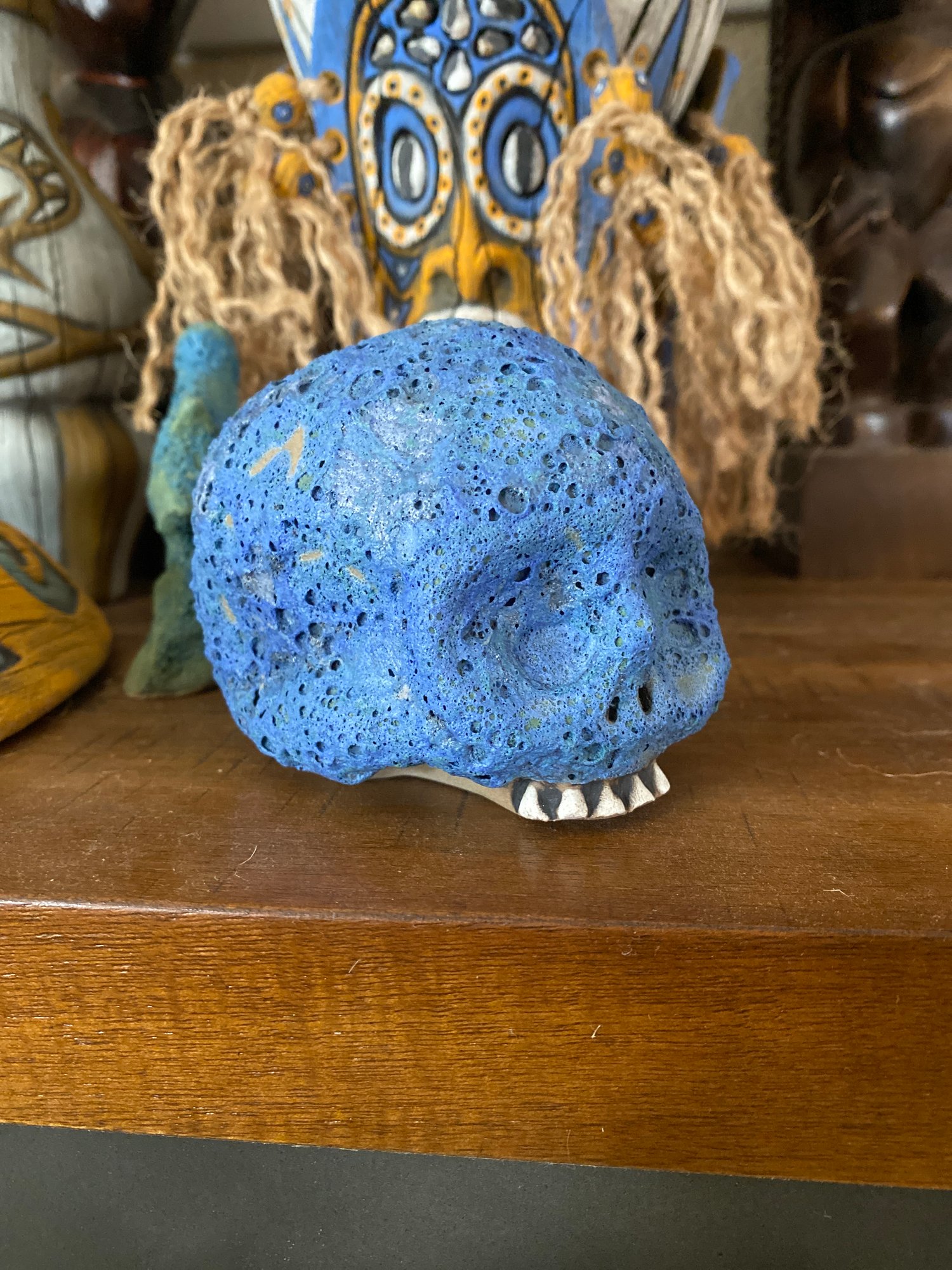 Image of Mini Skull Mug with Blue Crater Glaze (b)