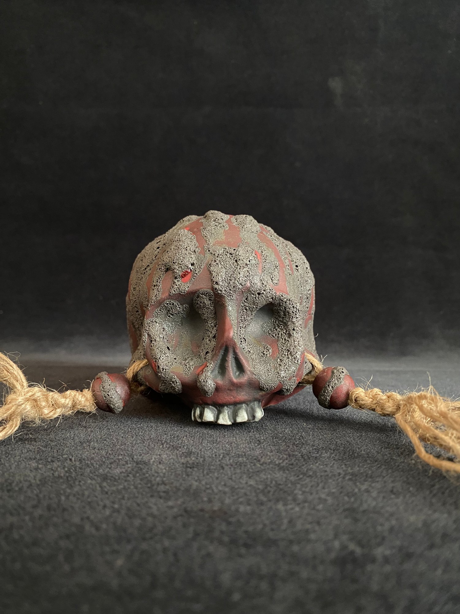 Image of Mini Trophy Skull Mug with Running Lava Glaze Over Red (gg)