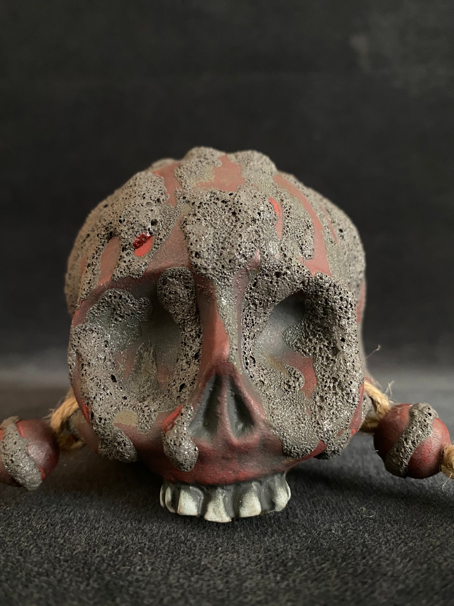 Image of Mini Trophy Skull Mug with Running Lava Glaze Over Red (gg)
