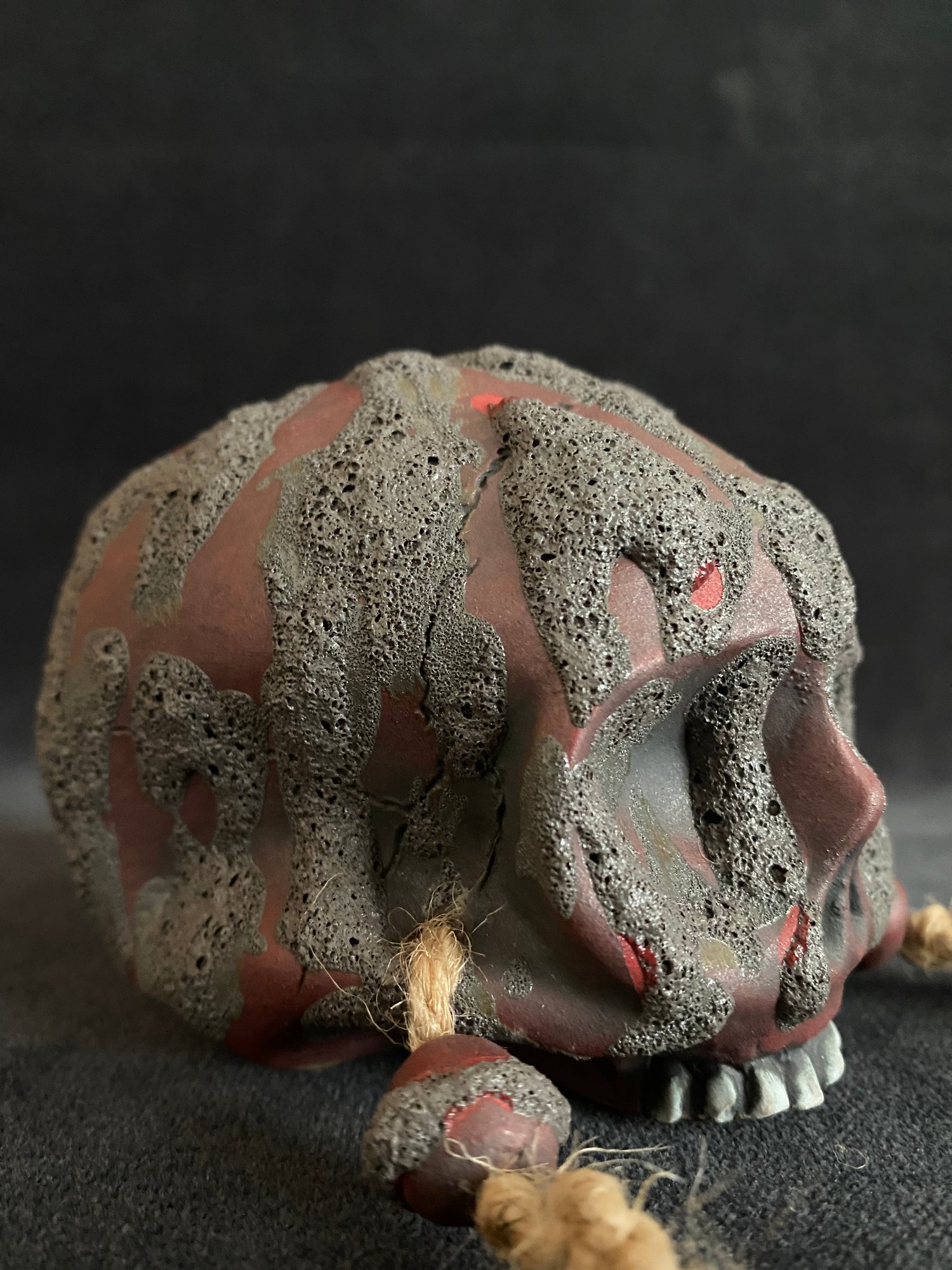 Image of Mini Trophy Skull Mug with Running Lava Glaze Over Red (gg)