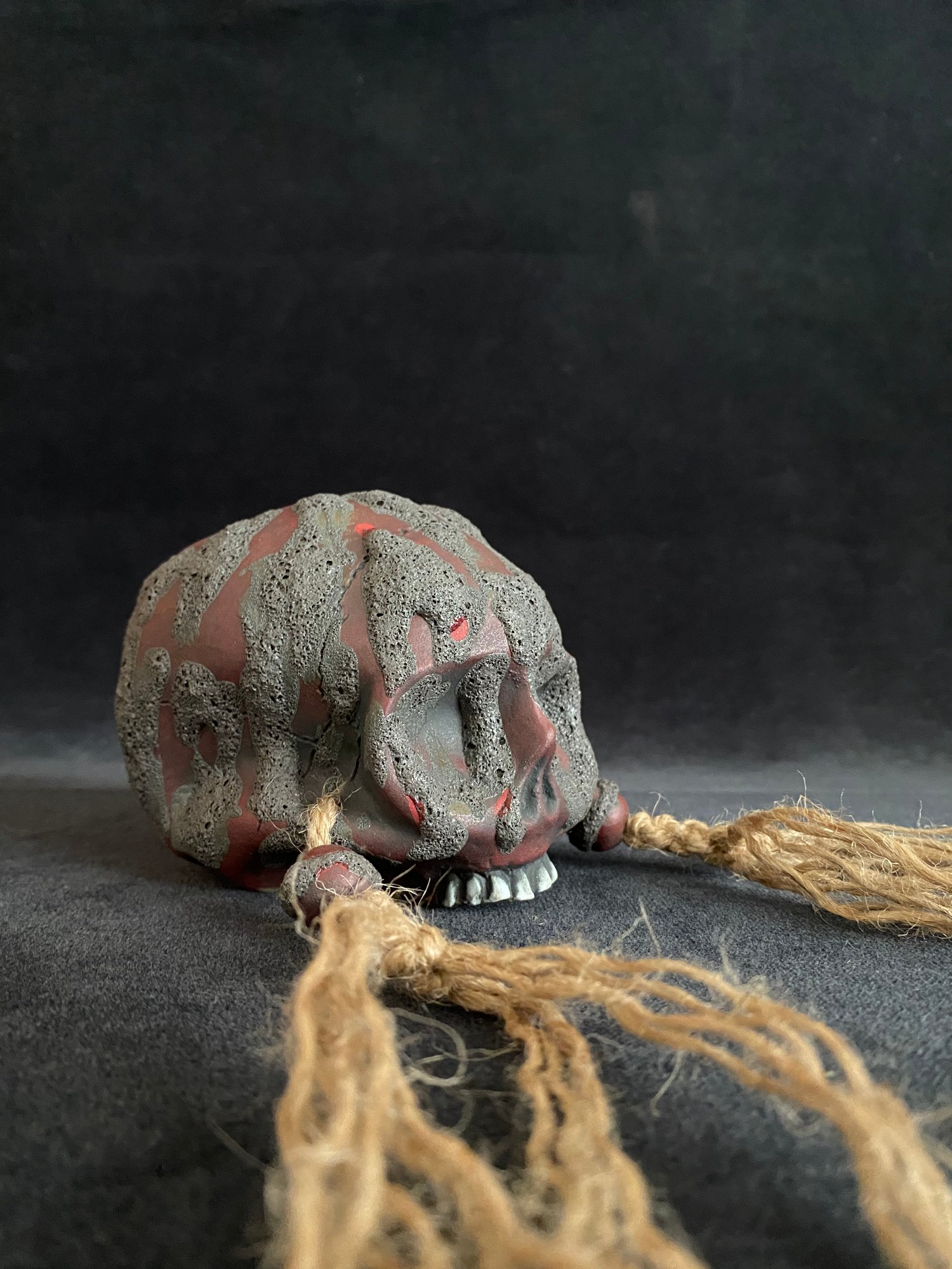 Image of Mini Trophy Skull Mug with Running Lava Glaze Over Red (gg)