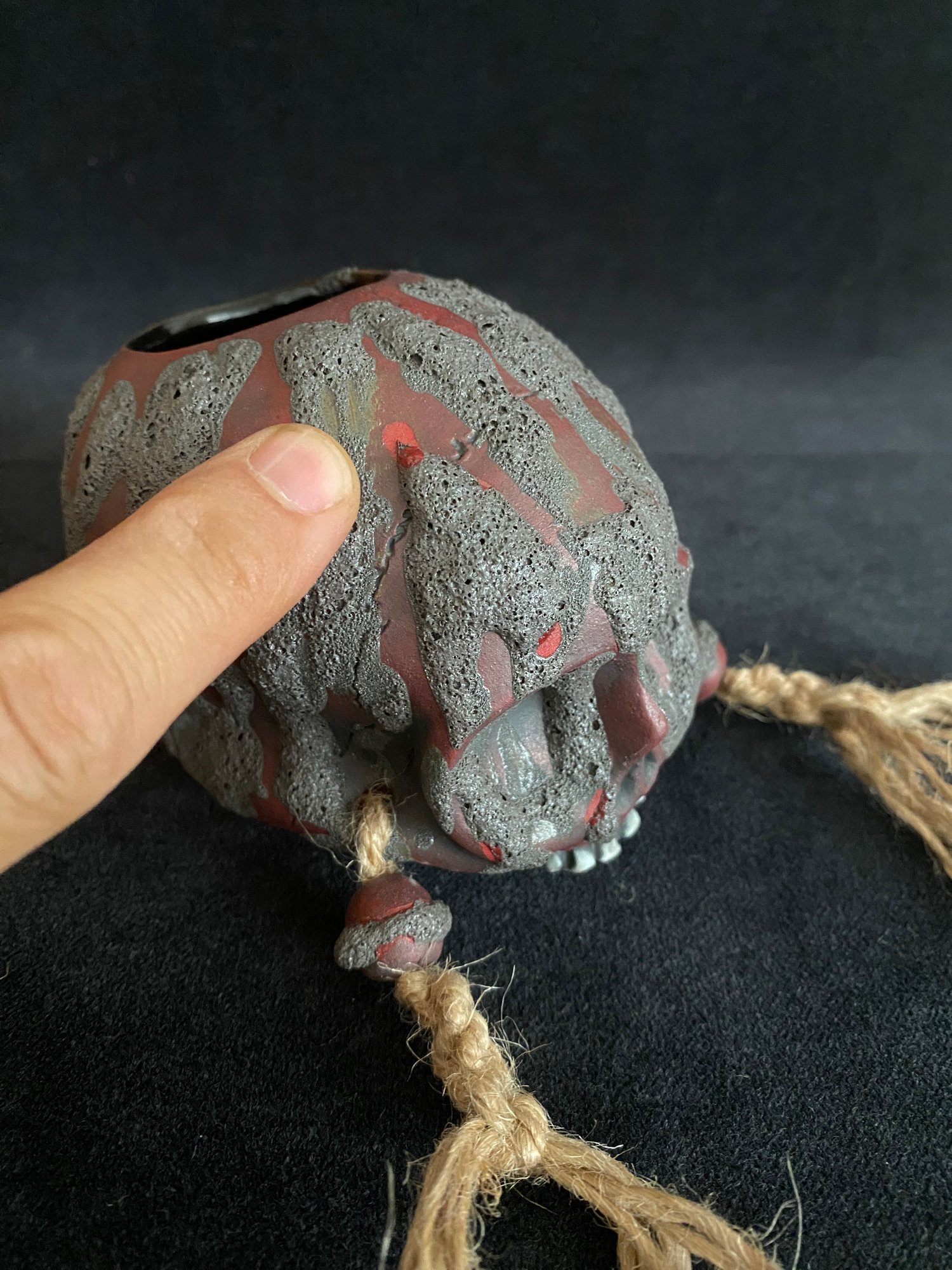 Image of Mini Trophy Skull Mug with Running Lava Glaze Over Red (gg)