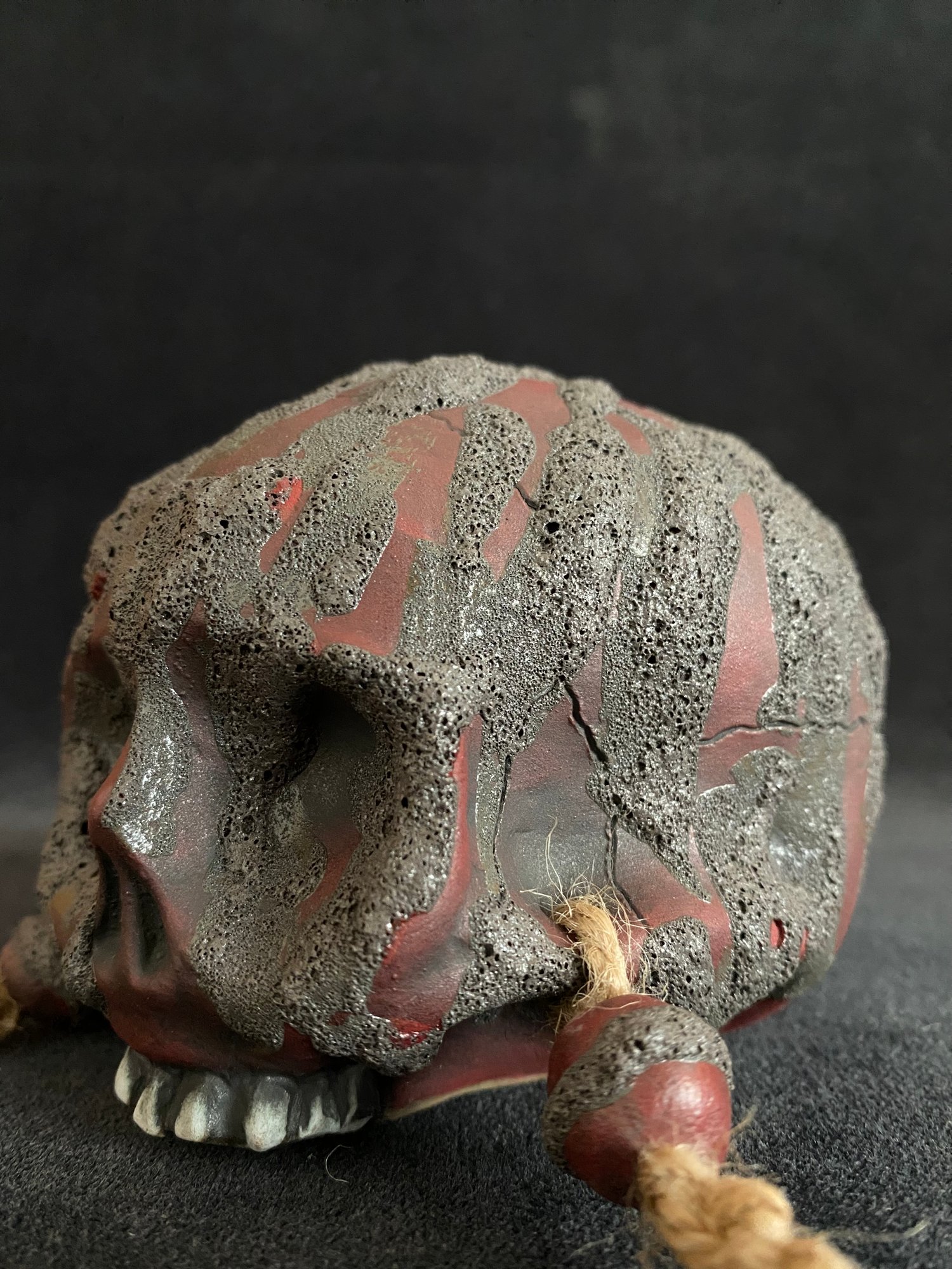 Image of Mini Trophy Skull Mug with Running Lava Glaze Over Red (gg)