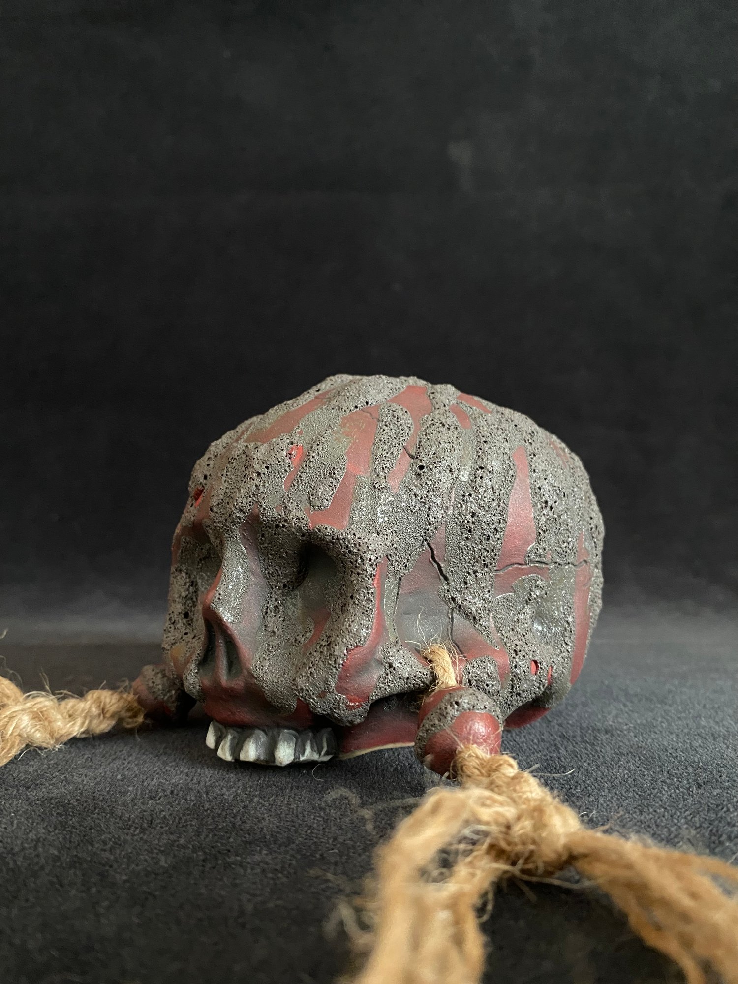 Image of Mini Trophy Skull Mug with Running Lava Glaze Over Red (gg)