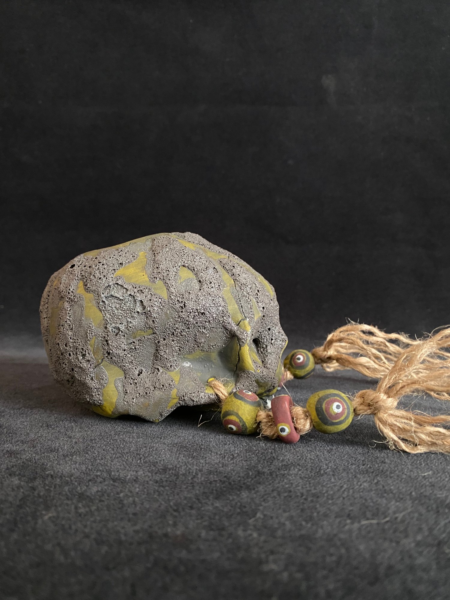 Image of Mini Trophy Skull Mug with Running Lava Glaze Over Yellow (hh)