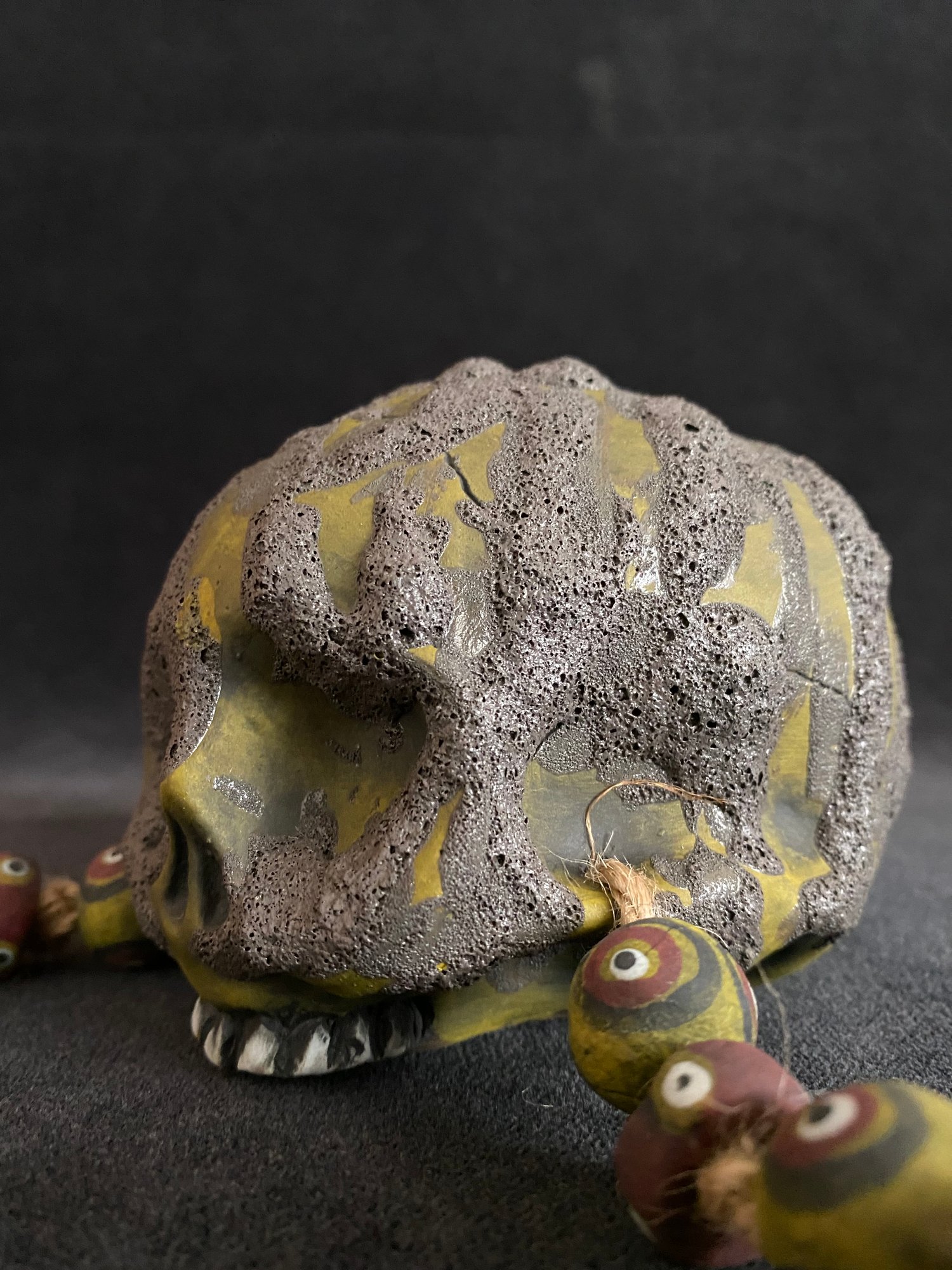 Image of Mini Trophy Skull Mug with Running Lava Glaze Over Yellow (hh)