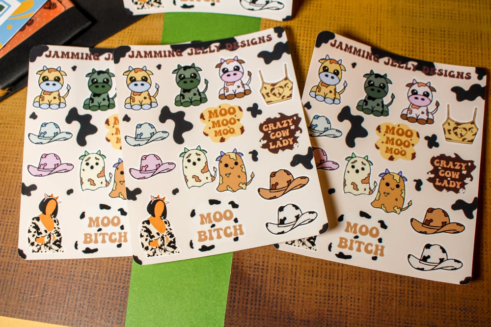 Image of  Cow Themed Sticker Sheet | Cow Collection crazy